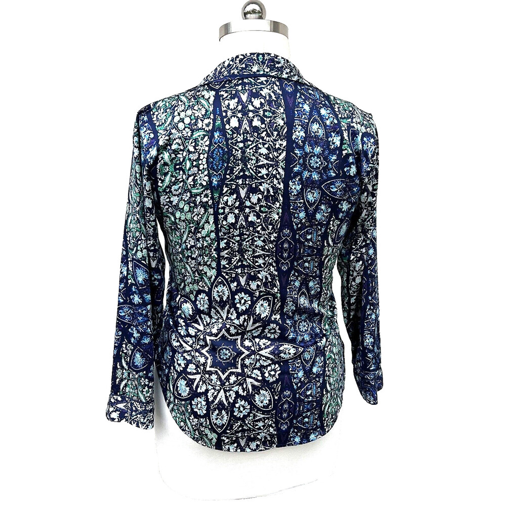 Victoria's Secret - Blue Green White Satin Button Up Sleep Pajama Shirt M - Picture 4 of 14